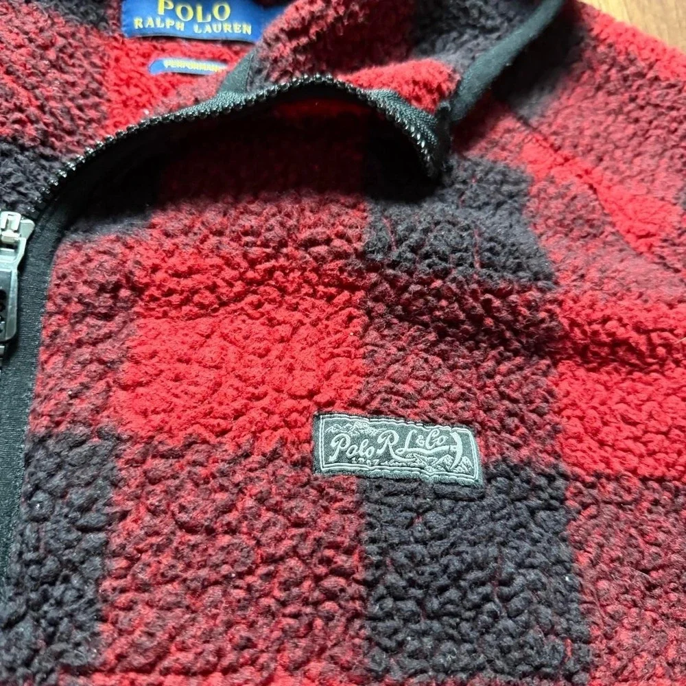 Polo Ralph Lauren Red Plaid Checkered Performance Fleece Jacket Large